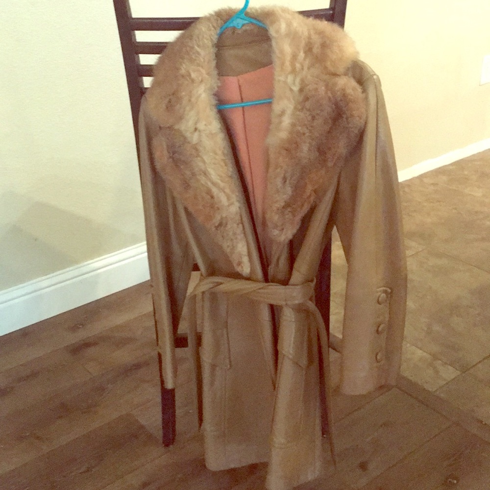 Leather and faux fur collar coat
